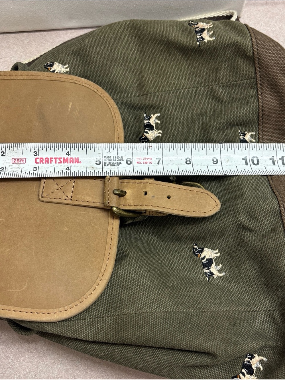 Vtg LL Bean Boat & Tote Bag Backpack Spaniel Dog Embroidered Leather Canvas - Picture 9 of 9